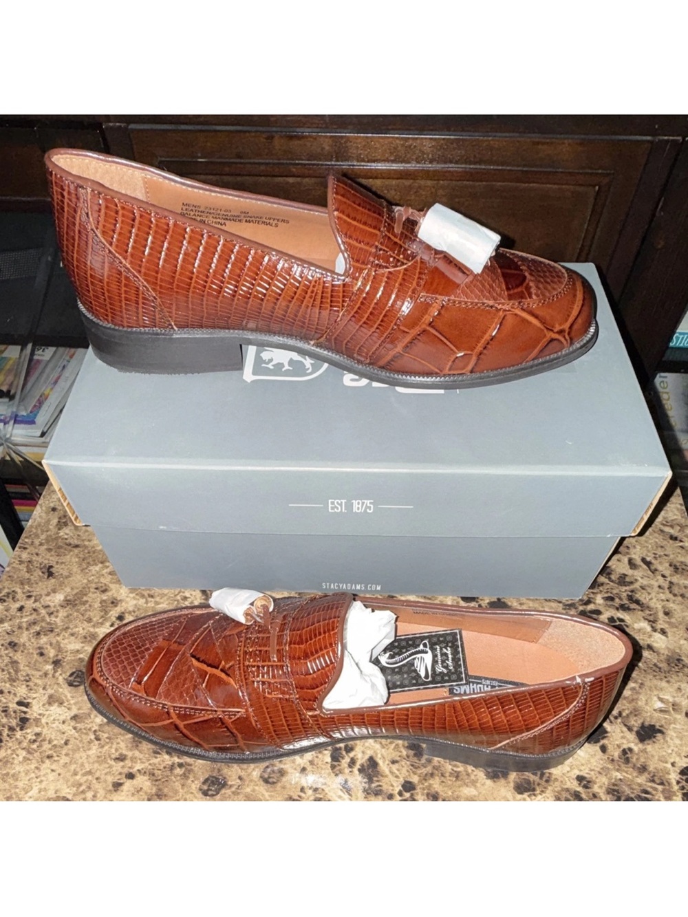 Stacy Adams Men's Cognac Genuine Snake Slip-On Loafers